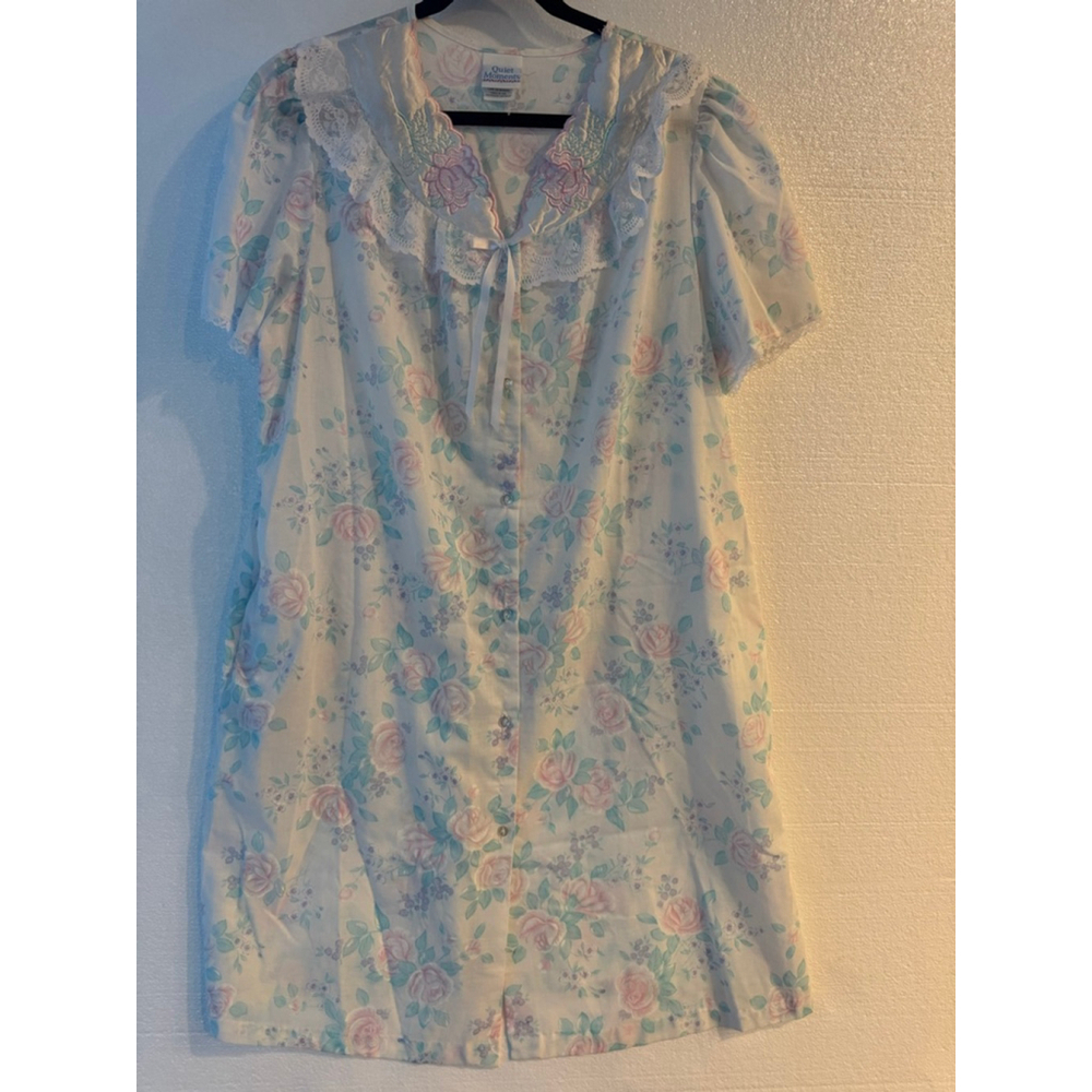 Vintage Quiet Moments Nightgown Pink Floral Print Lace Trim Size Large